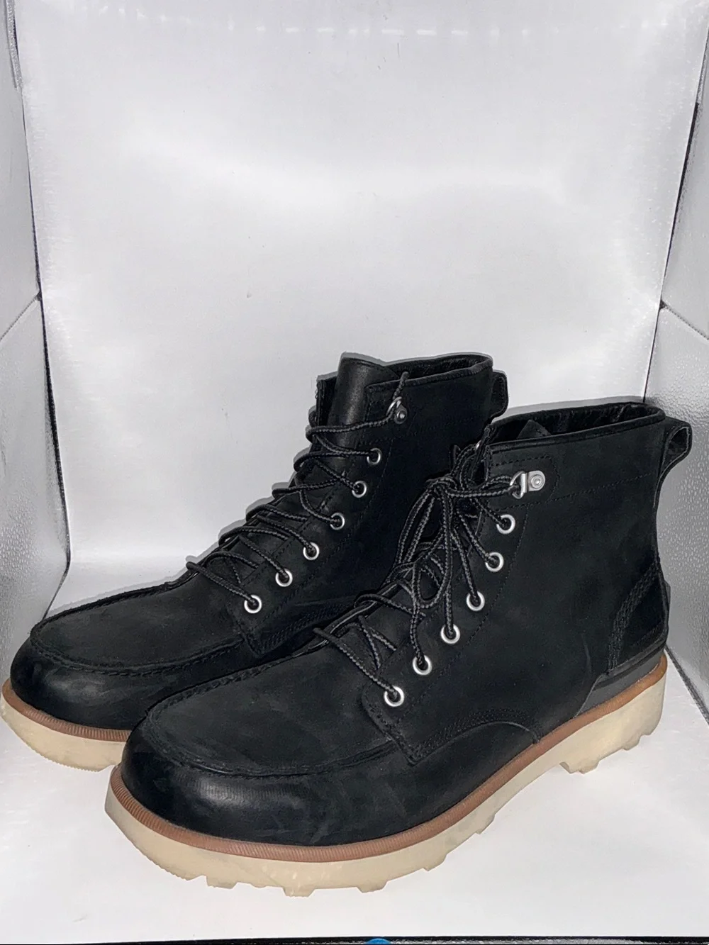 Sorel Waterproof Leather Men's Black Lace-Up Moc Toe Work Boots